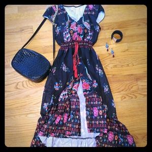 Peacock flower print spanish dress